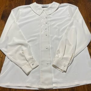 New Editions Vintage Style Button Front Long Sleeve Blouse